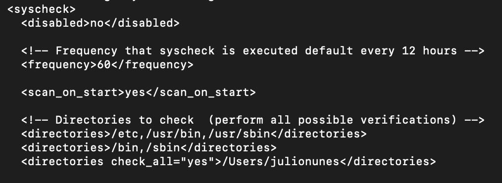 agent configuration file, showing directories being monitored