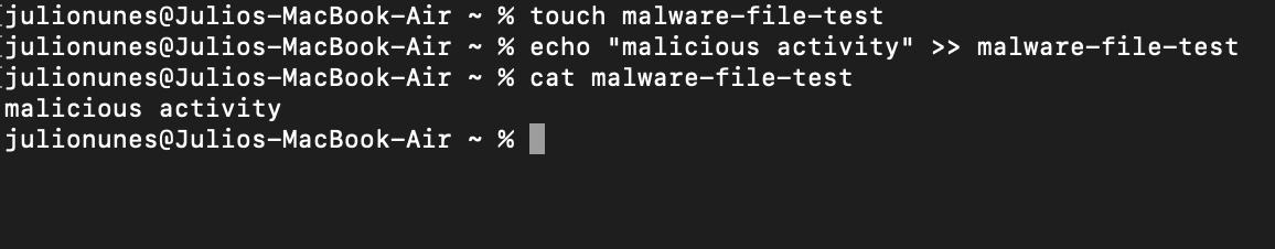 macbook terminal creating a file malware-file-test